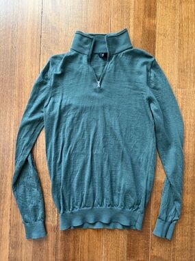 Reiss Men's Quarter-Zip Merino Sweater in Forest Green sz small